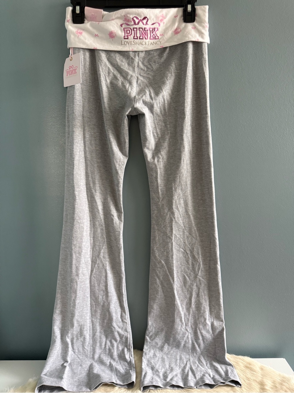 Victoria’s Secret PINK x LoveShackFancy Heather Gray Fold-Over Flare Leggings